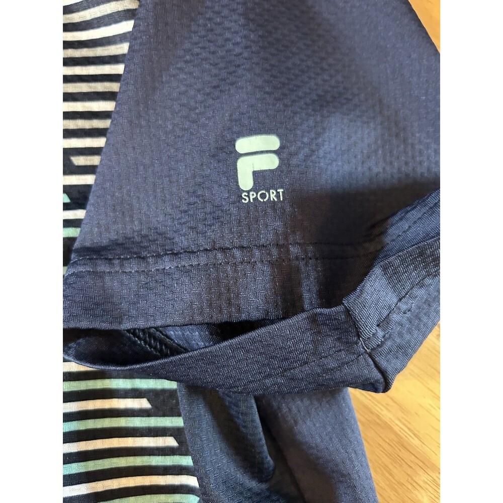 FILA Sport Golf Polo Shirt Mens Large Blue Striped Performance Short Sleeve - Picture 5 of 14